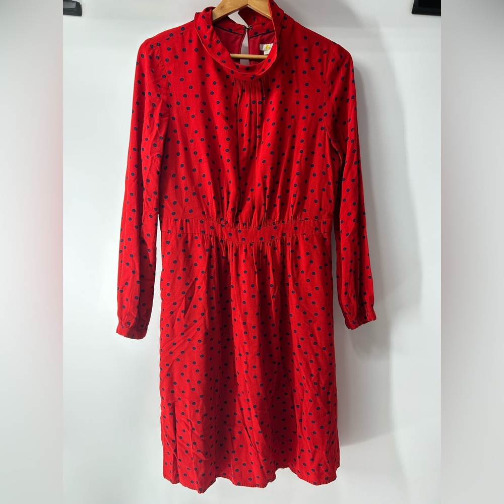 Boden Red Dress with Navy Polka Dots
